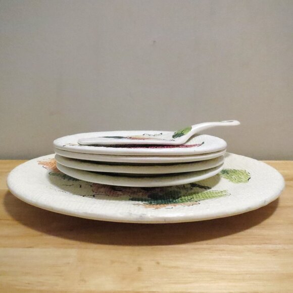 Cake Plate Serving Set Italy 11.5" Plate & 7.5" Serving Plates X4 & Cake Knife - Picture 2 of 7